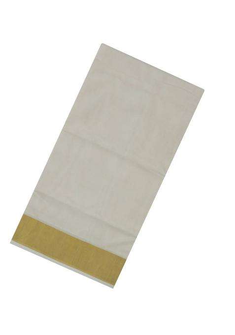 Off White Handloom Kerala Cotton Saree With Zari Border With Traditional Woven Design For Women