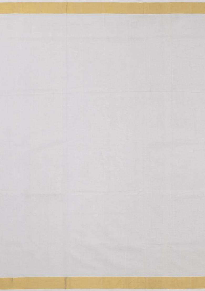 Off White Handloom Kerala Cotton Saree With Floral Buttas With Buttas And Brocade Design For Women - Indya