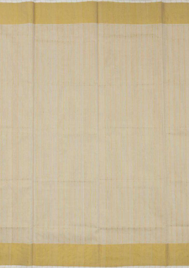 Off White Handloom Kerala Cotton Saree With Zari Stripes With Checks And Stripes Design For Women - Indya