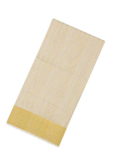 Off White Handloom Kerala Cotton Saree With Zari Stripes With Checks And Stripes Design For Women