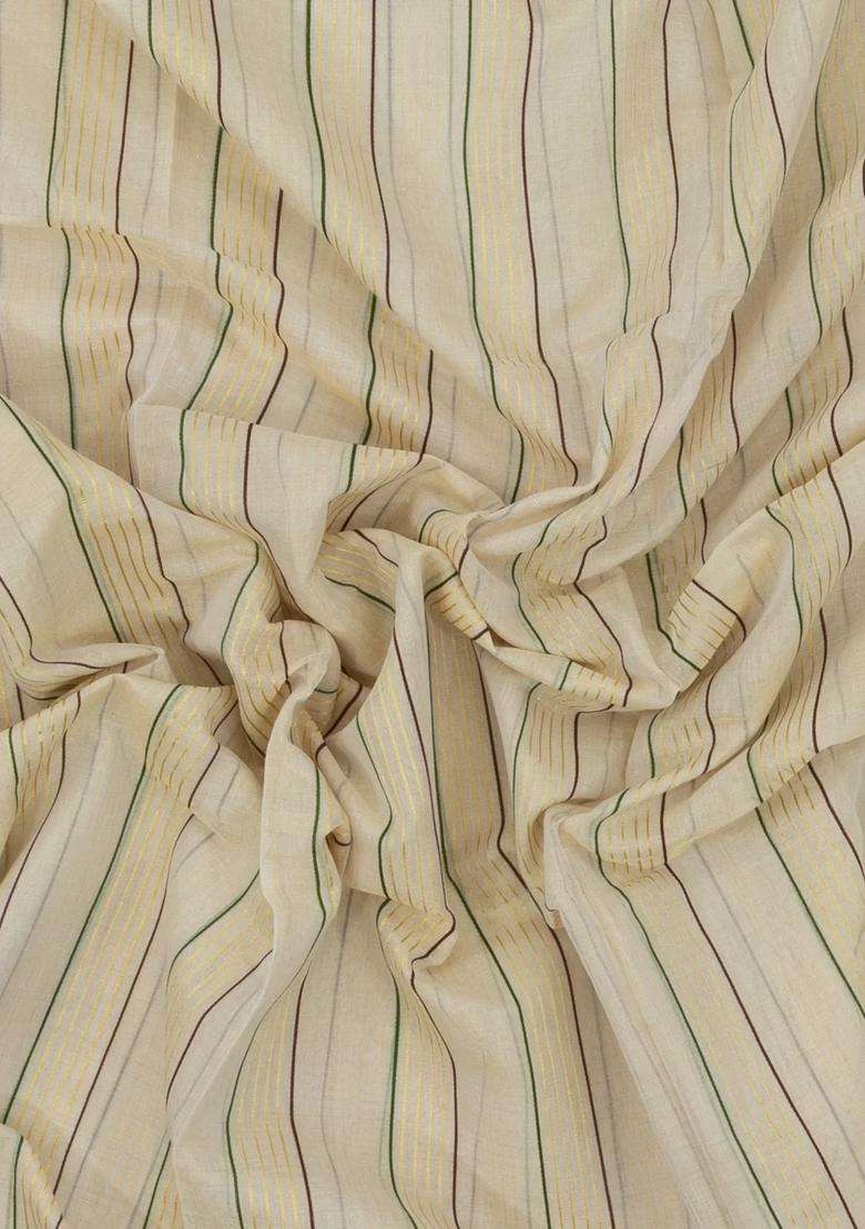 Off White Handloom Kerala Cotton Saree With Meena Stripes With Checks And Stripes Design For Women - Indya