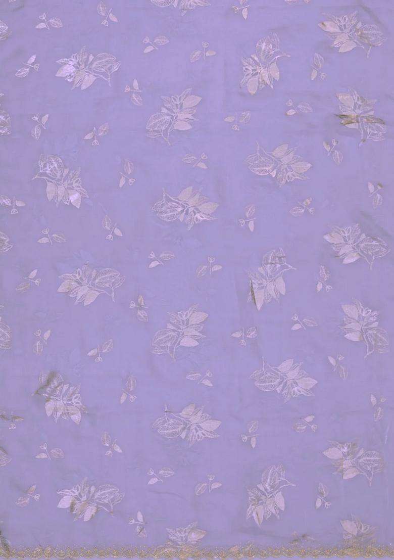 Lavander Lavender Woven Blended Tissue Saree With Floral Motifs With Buttas And Brocade Design For Women - Indya