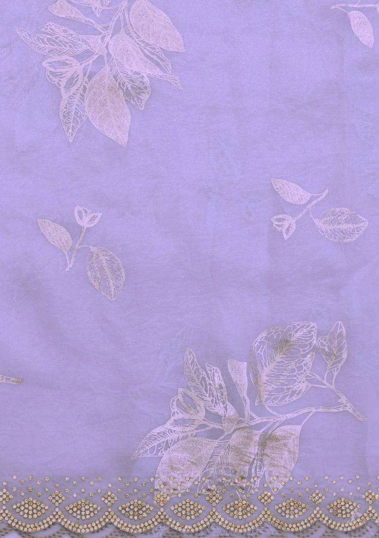 Lavander Lavender Woven Blended Tissue Saree With Floral Motifs With Buttas And Brocade Design For Women - Indya