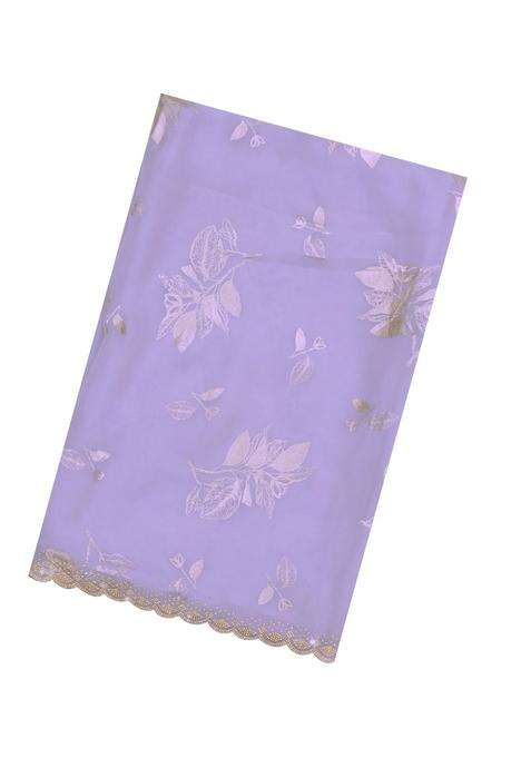 Lavander Lavender Woven Blended Tissue Saree With Floral Motifs With Buttas And Brocade Design For Women