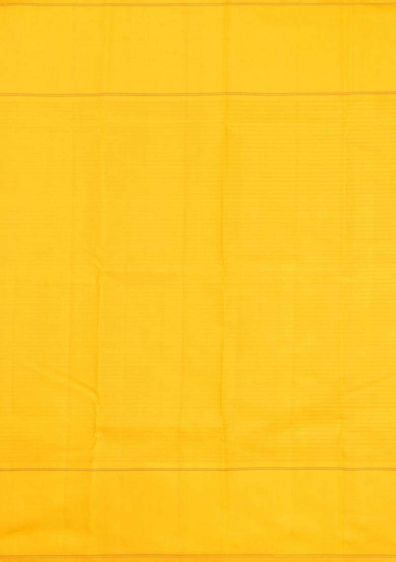 Mustard Handloom Korvai Kanchipuram Silk Saree With Checks With Korvai And Temple Border Design For Women - Indya