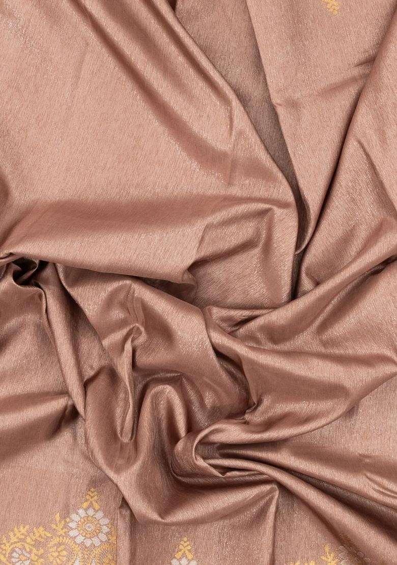 Taupe Handloom Kanchipuram Silk Saree With Running Border Contrast Pallu With Buttas And Brocade Design For Women - Indya