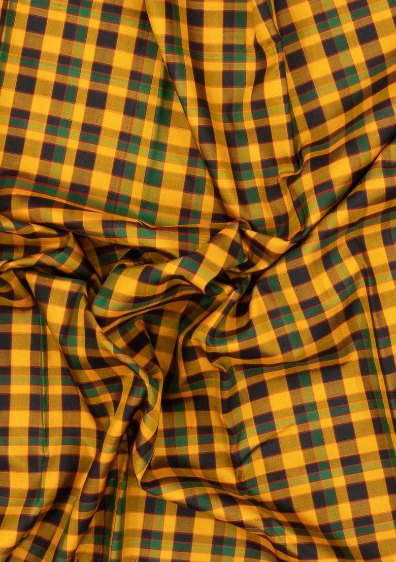 Multi Colour Handloom Korvai Kanchipuram Silk Saree With Silk Checks With Korvai And Temple Border Design For Women - Indya