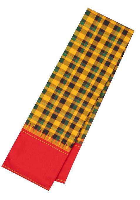 Multi Colour Handloom Korvai Kanchipuram Silk Saree With Silk Checks With Korvai And Temple Border Design For Women