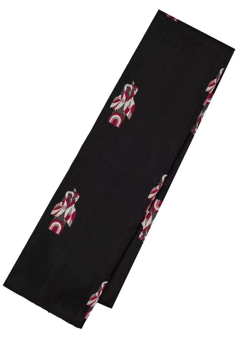 Black Handloom Kanchipuram Silk Saree With Meena Crane Buttas With Buttas And Brocade Design For Women - Indya