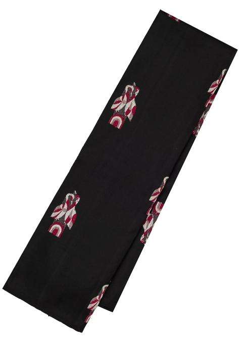 Black Handloom Kanchipuram Silk Saree With Meena Crane Buttas With Buttas And Brocade Design For Women