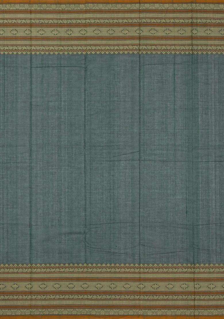 Bottle Green Handloom Kanchi Cotton Saree With Kamalam Buttas With Buttas And Brocade Design For Women - Indya
