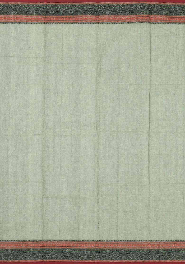 Shadow Green Handloom Kanchi Cotton Saree With Stripes With Checks And Stripes Design For Women - Indya