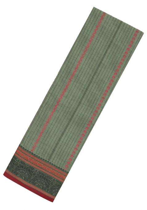 Shadow Green Handloom Kanchi Cotton Saree With Stripes With Checks And Stripes Design For Women