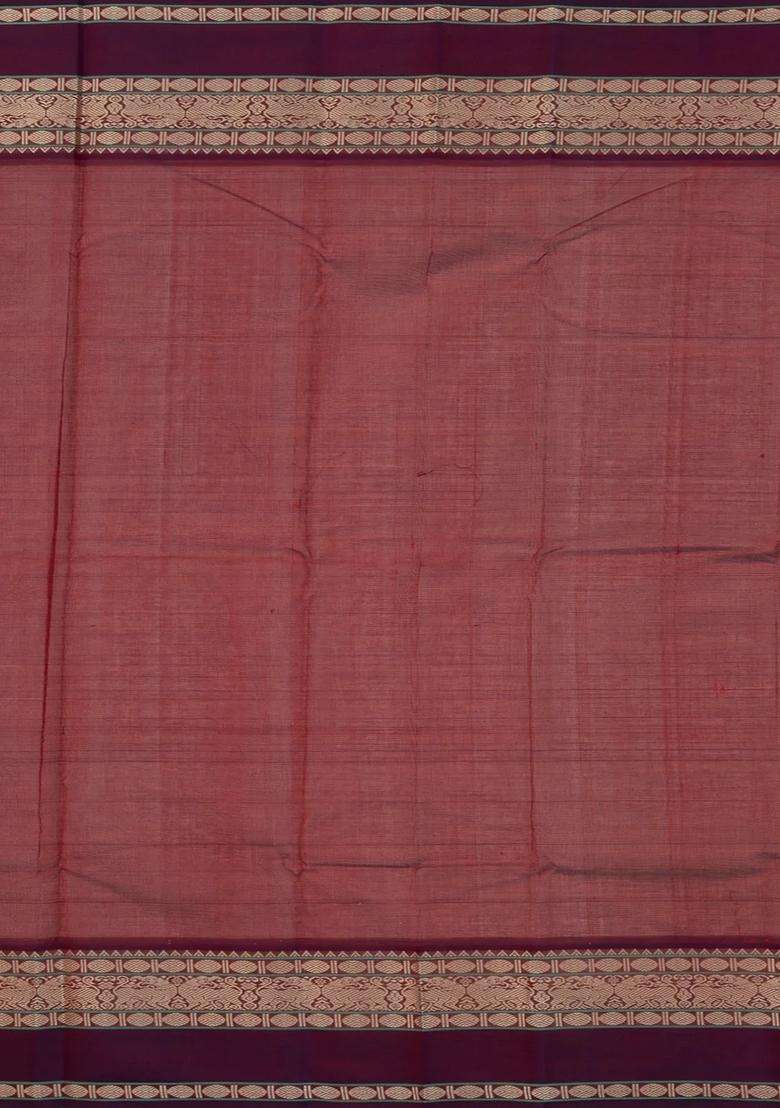 Light Green Handloom Korvai Kanchi Cotton Saree With Checks With Korvai And Temple Border Design For Women - Indya