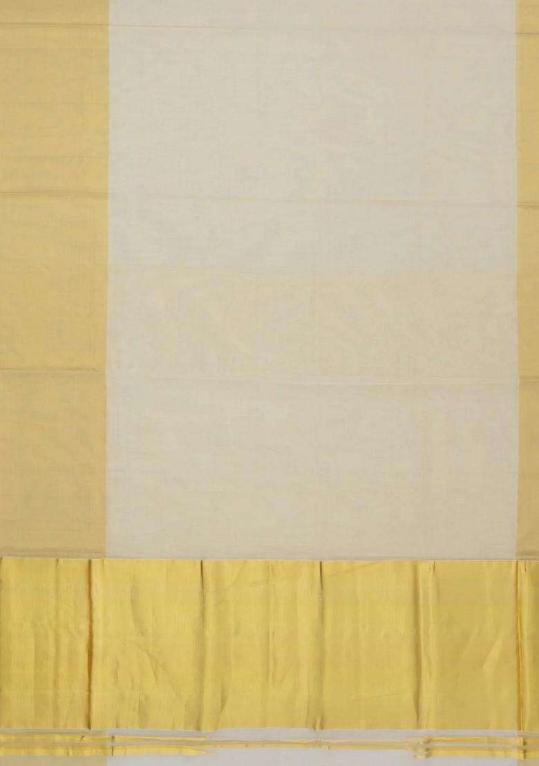 Off White Handloom Kerala Cotton Saree With Evening Morning Border With Traditional Woven Design For Women - Indya