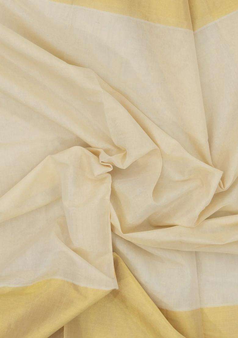 Off White Handloom Kerala Cotton Saree With Evening Morning Border With Traditional Woven Design For Women - Indya