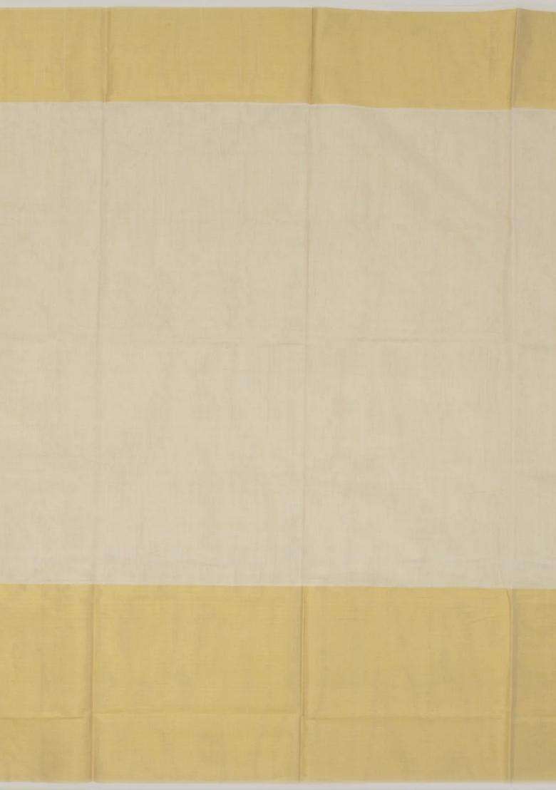 Off White Handloom Kerala Cotton Saree With Evening Morning Border With Traditional Woven Design For Women - Indya