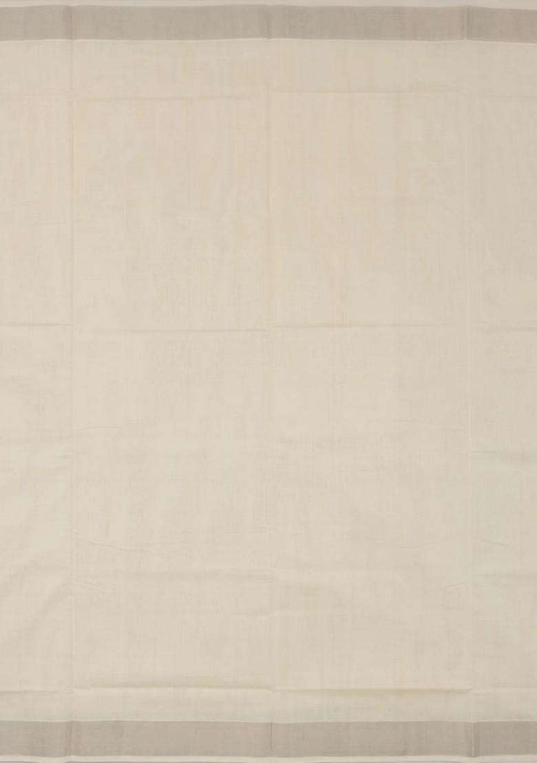 Off White Handloom Kerala Cotton Saree With Silver Zari Border With Traditional Woven Design For Women - Indya