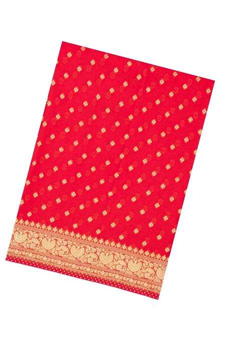 Red Woven Blended Crepe Saree With Floral Motifs Sequin Work With Embroidered Design For Women