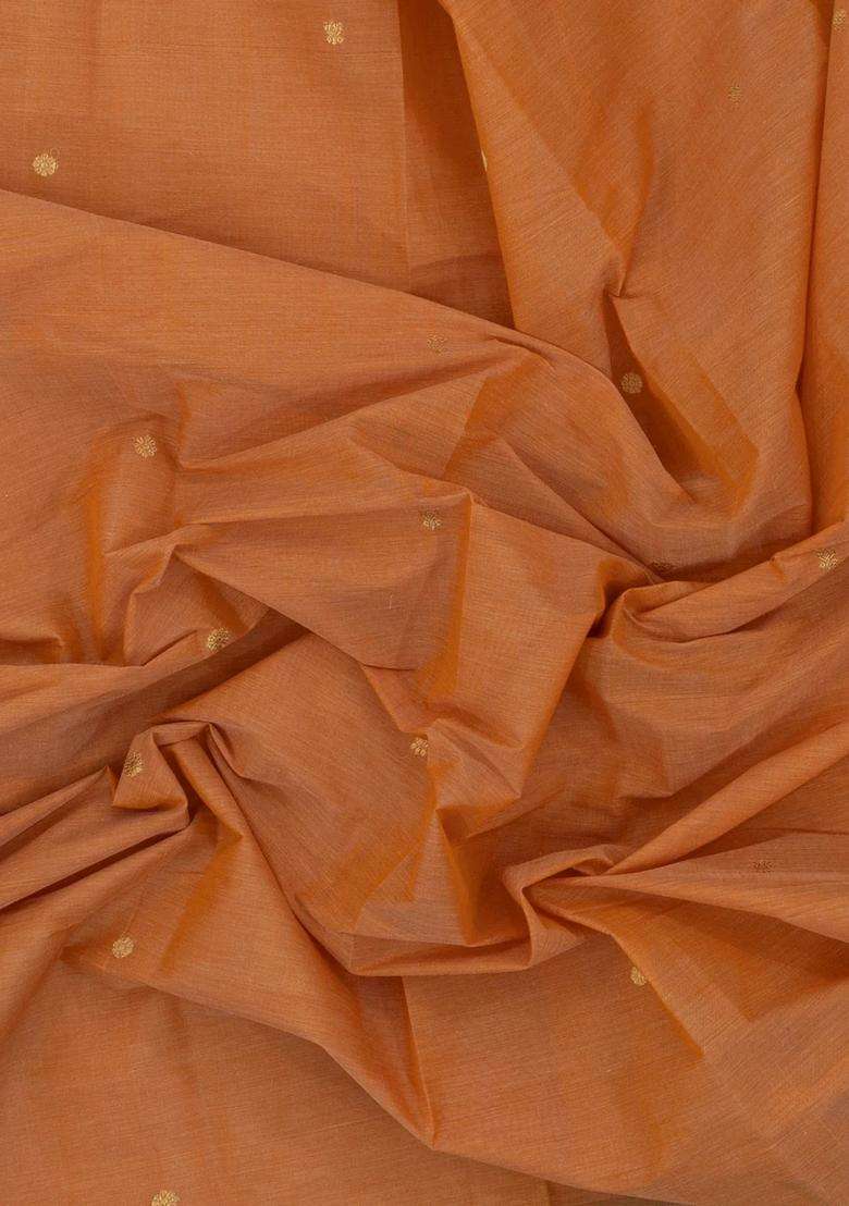 Sandal Handloom Kanchi Cotton Saree With Floral Buttas With Buttas And Brocade Design For Women - Indya