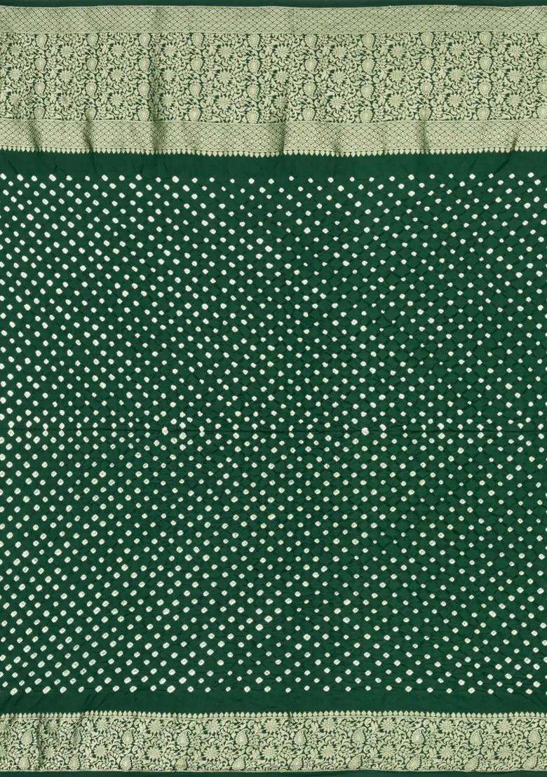 Light Green Woven Bandhej Crepe Georgette Saree With Zari Border With Printed Design For Women - Indya