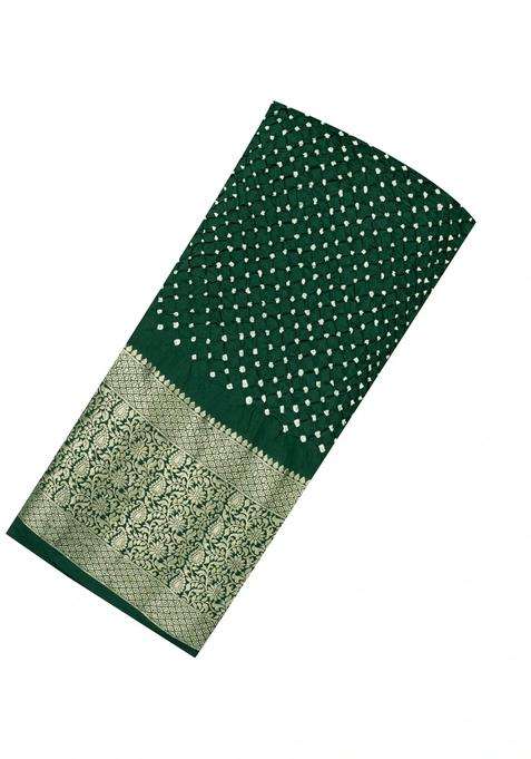 Light Green Woven Bandhej Crepe Georgette Saree With Zari Border With Printed Design For Women