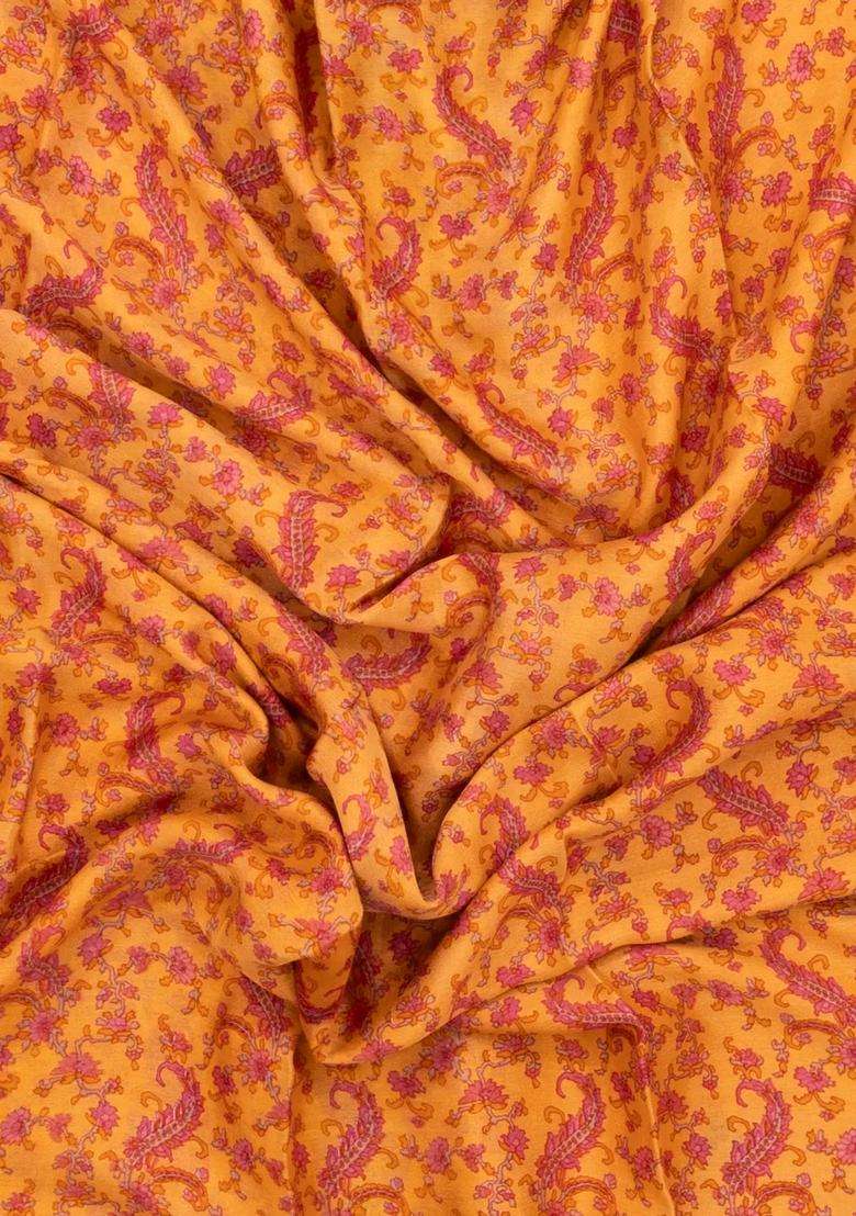 Yellow Woven Pure Silk Saree With Printed Floral Motifs For Women - Indya