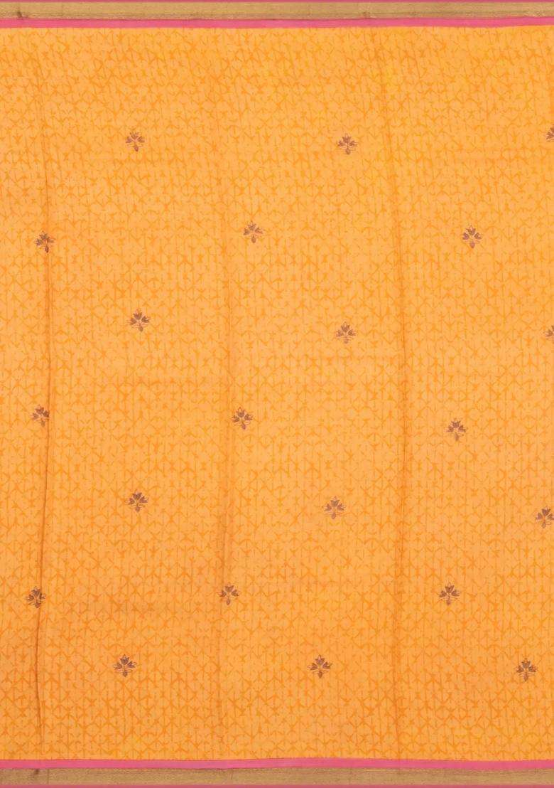 Yellow Woven Pure Silk Saree With Printed Floral Motifs For Women - Indya