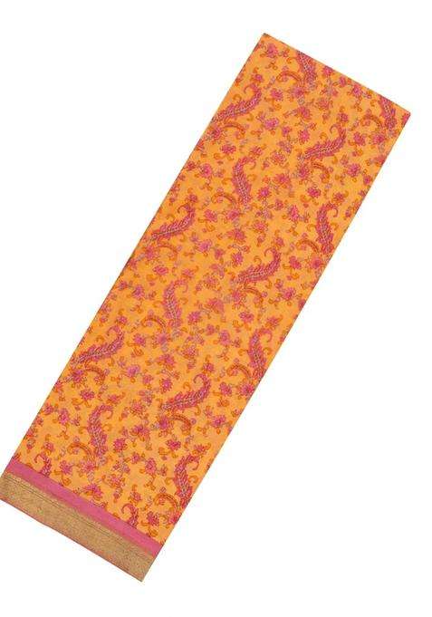 Yellow Woven Pure Silk Saree With Printed Floral Motifs For Women
