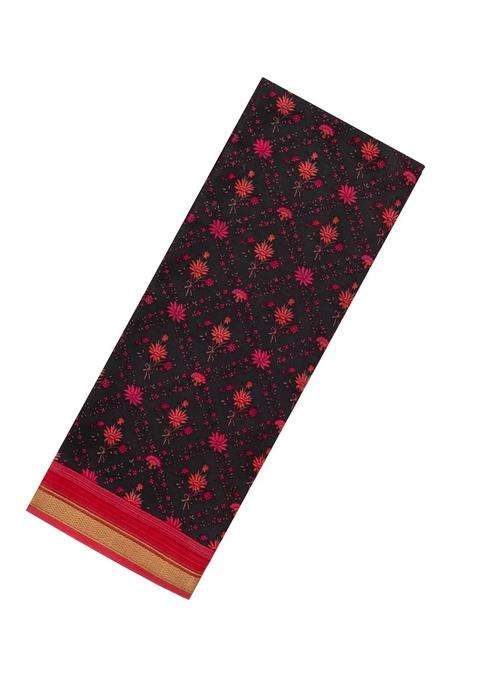 Black Woven Pure Silk Saree With Printed Floral Motifs For Women