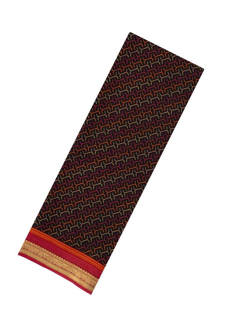 Black Woven Pure Silk Saree With Printed Geometric Motifs For Women - Indya
