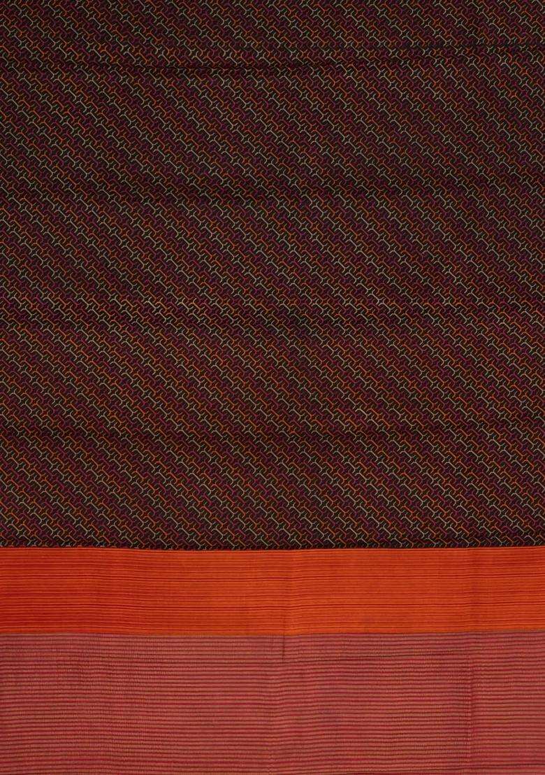 Black Woven Pure Silk Saree With Printed Geometric Motifs For Women - Indya