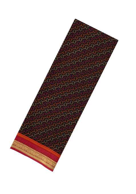 Black Woven Pure Silk Saree With Printed Geometric Motifs For Women