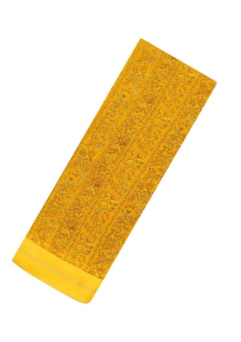 Yellow Woven Pure Silk Saree With Printed Floral Motifs For Women - Indya