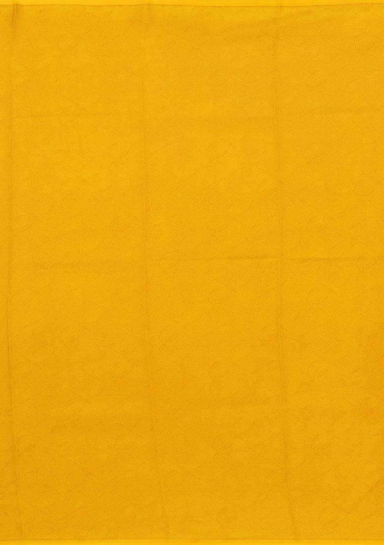 Yellow Woven Pure Silk Saree With Printed Floral Motifs For Women - Indya