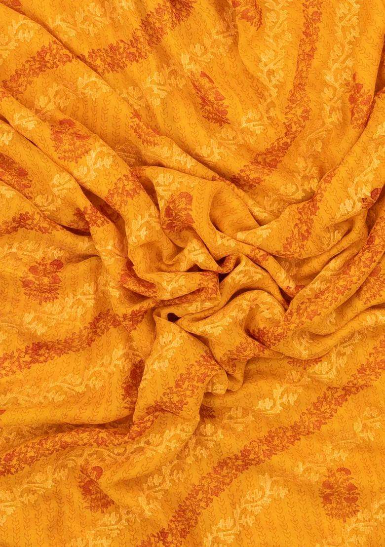 Turmeric Yellow Woven Pure Silk Saree With Printed Floral Motifs For Women - Indya
