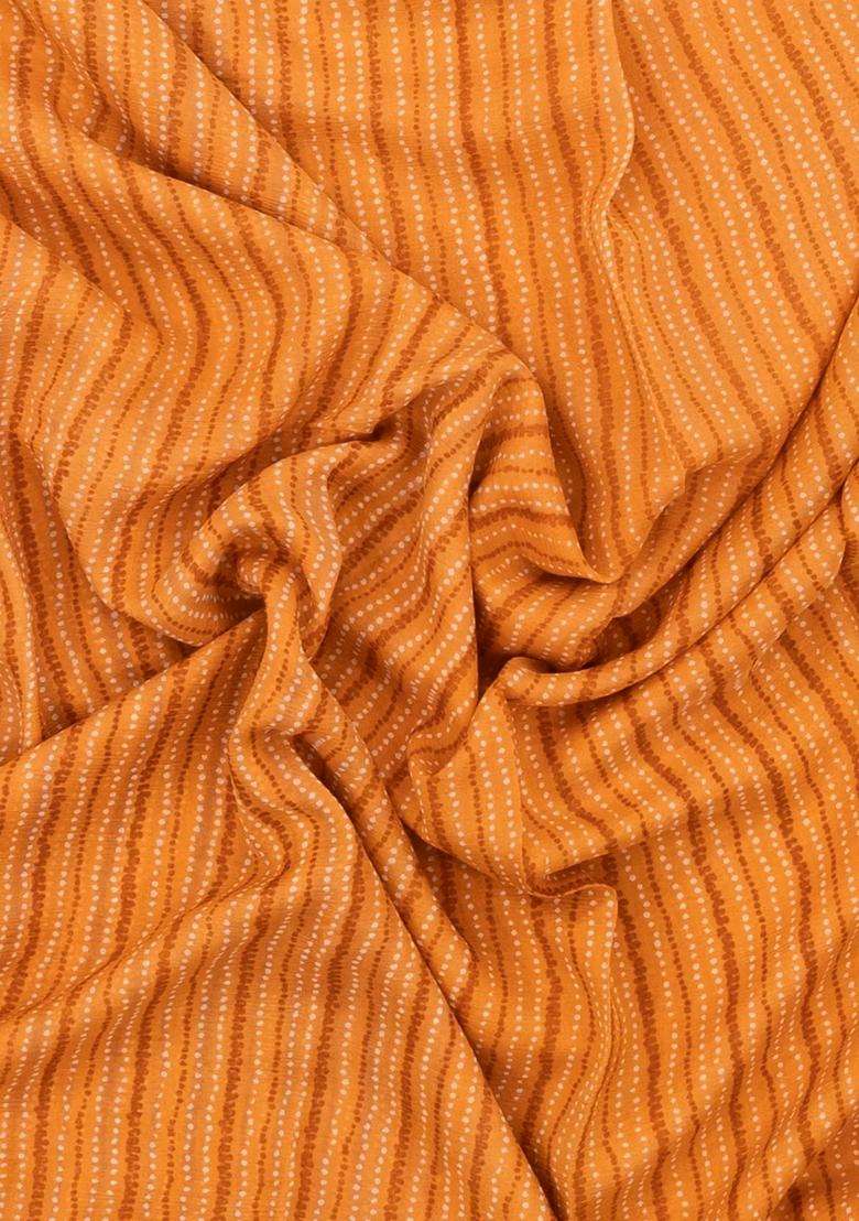 Orange Woven Pure Silk Saree With Printed Stripes For Women - Indya