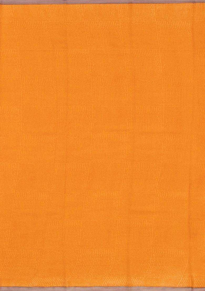 Orange Woven Pure Silk Saree With Printed Stripes For Women - Indya