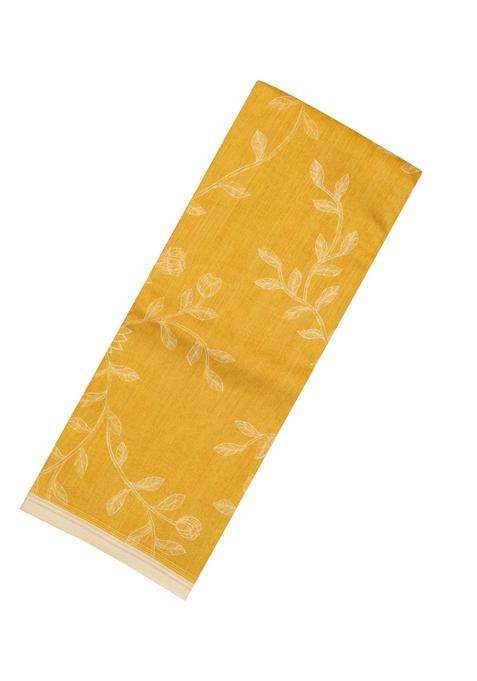 Mustard Woven Tussar Silk Saree With Printed Floral Motifs For Women