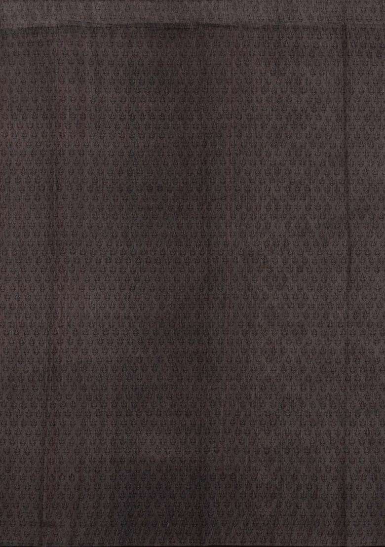Taupe Woven Tussar Silk Saree With Printed Floral Motifs For Women - Indya