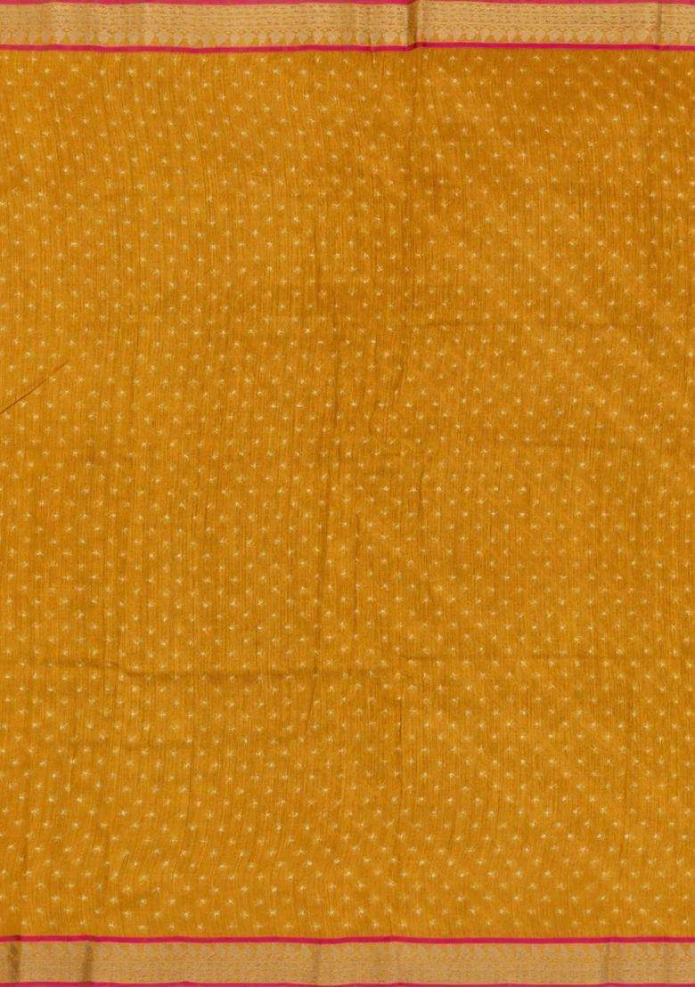 Mustard Woven Tussar Silk Saree With Printed Diagonal Stripes For Women - Indya