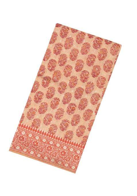 Light Peach Woven Tussar Silk Saree With Printed Floral Motifs For Women