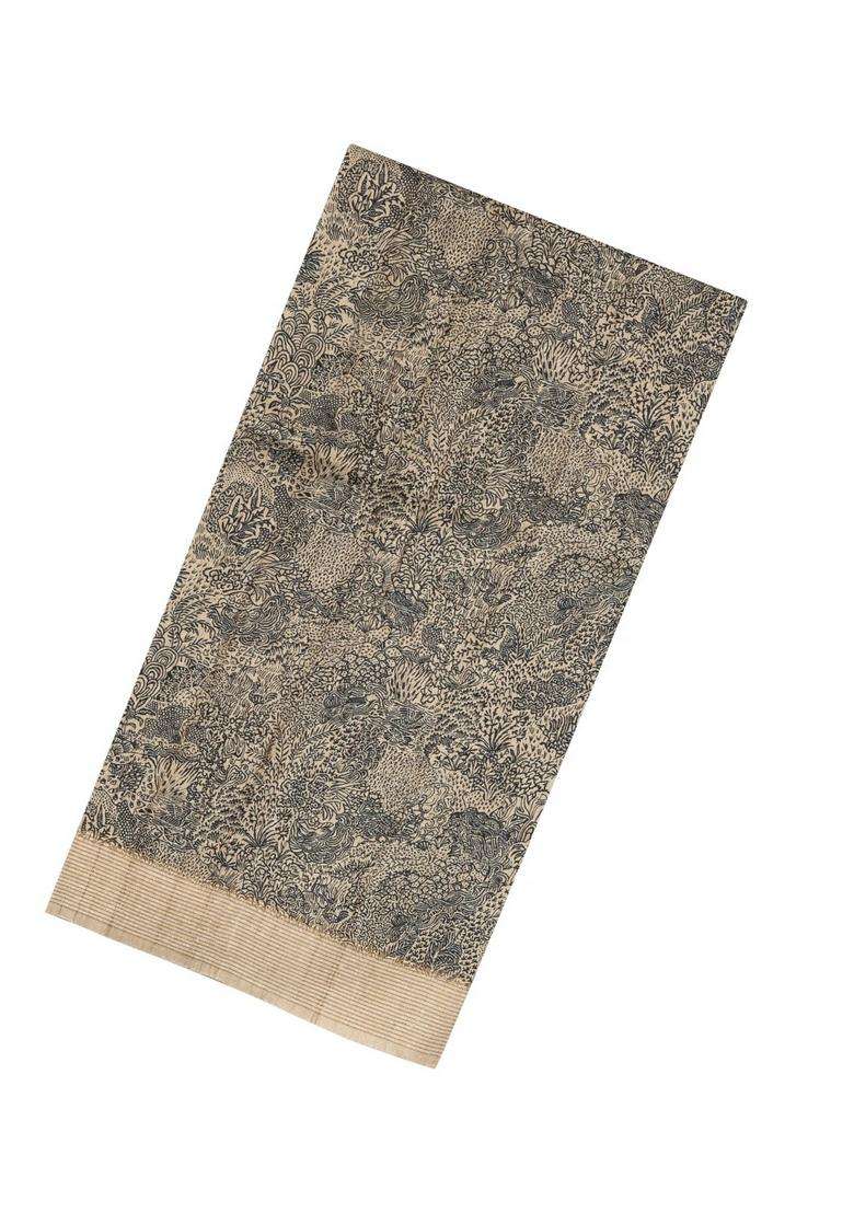 Grey Woven Tussar Silk Saree With Printed Floral Motifs For Women - Indya