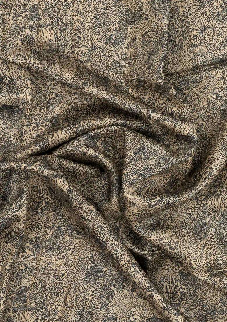 Grey Woven Tussar Silk Saree With Printed Floral Motifs For Women - Indya