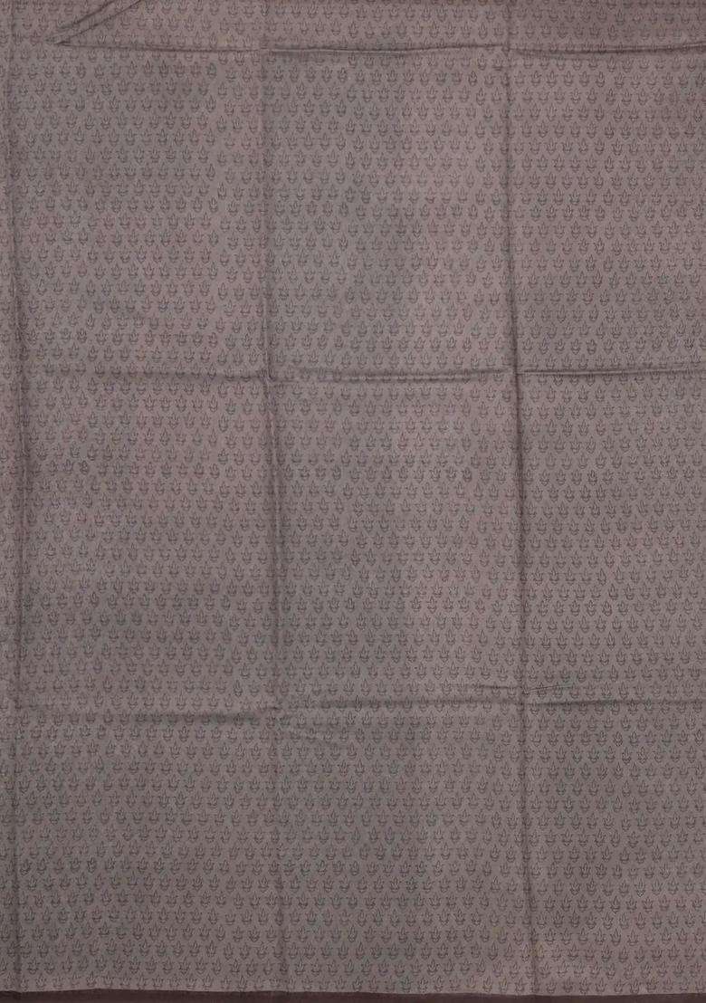 Taupe Woven Tussar Silk Saree With Printed Bird Motifs For Women - Indya