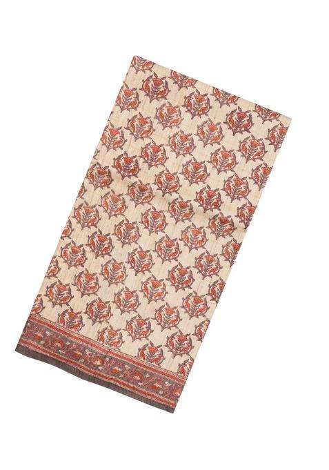 Taupe Woven Tussar Silk Saree With Printed Bird Motifs For Women
