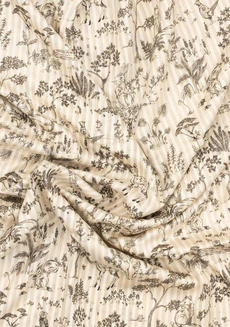 Off White Woven Tussar Silk Saree With Printed Floral Motifs For Women - Indya