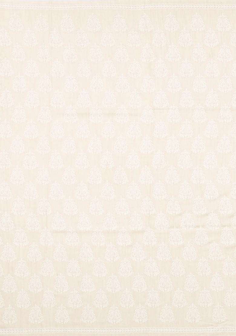 Off White Woven Tussar Silk Saree With Printed Floral Motifs For Women - Indya