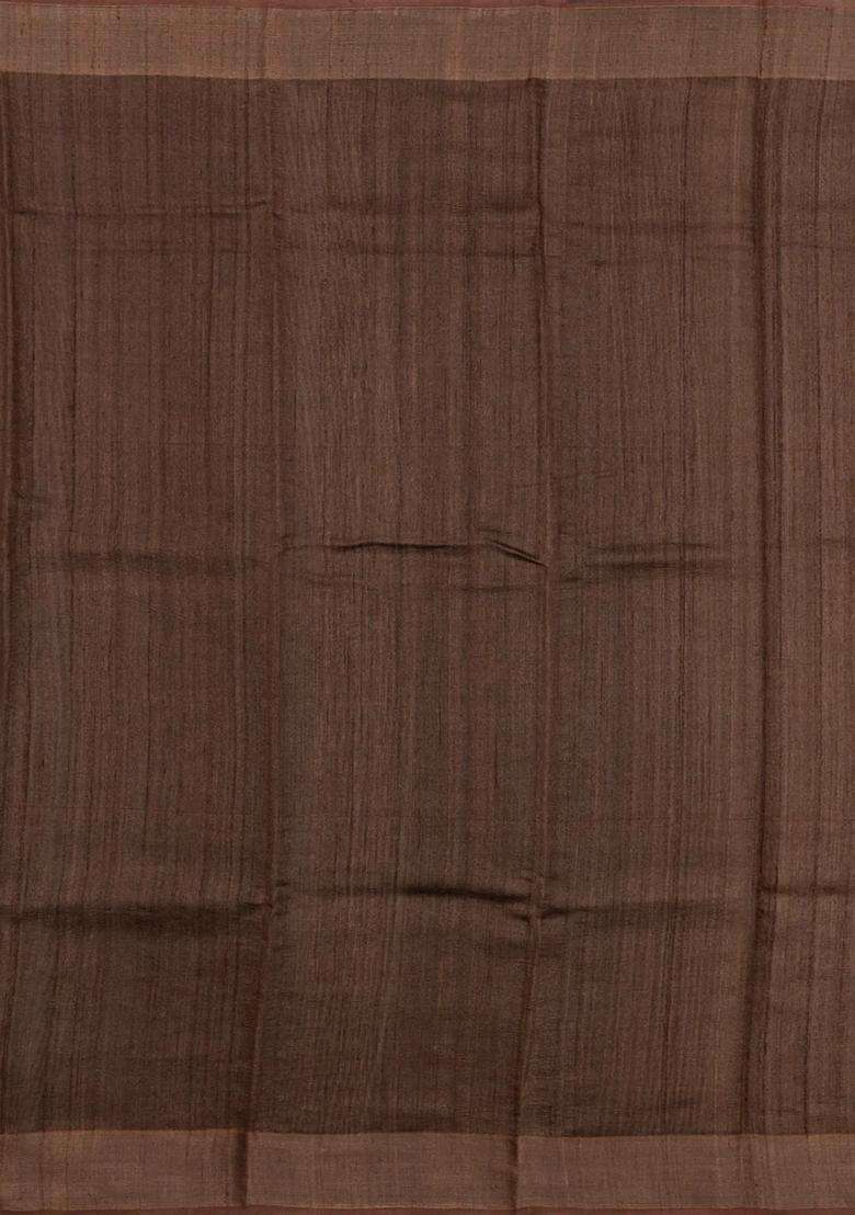 Beige Woven Tussar Silk Saree With Printed Floral Motifs For Women - Indya