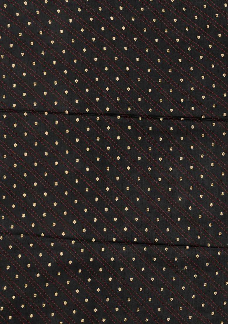 Black Woven Tussar Silk Saree With Printed Stripes Floral Motifs For Women - Indya